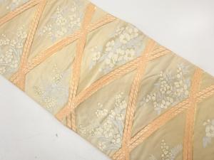 アンティーク　格子に草花模様織り出し袋帯（材料）